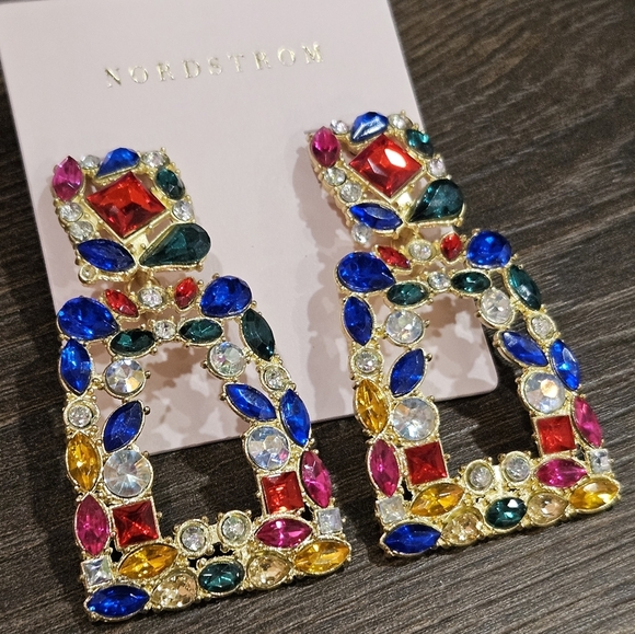 NEW Nordstrom Multi-Colored Gem Statement Earrings - Picture 2 of 6